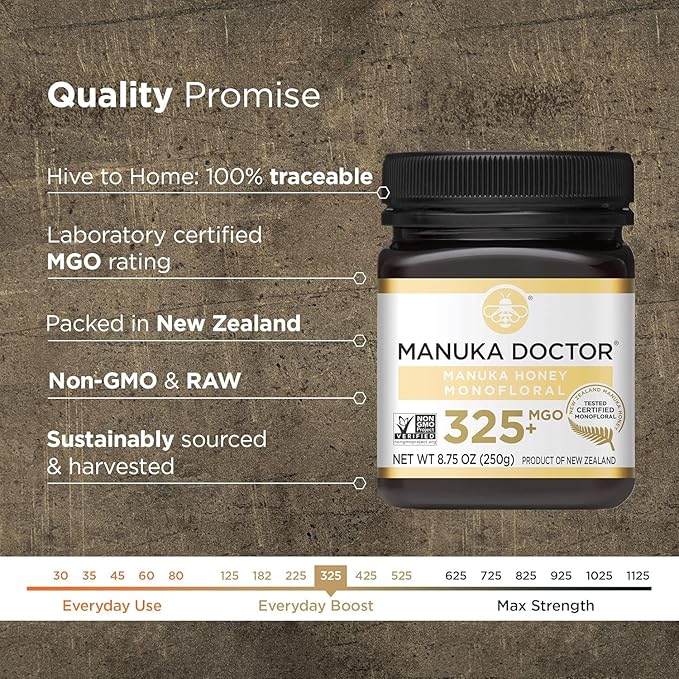 Manuka Doctor - MGO 325+ Manuka Honey Monofloral 100% Pure New Zealand Honey. Certified. Guaranteed. Raw. Non-GMO (8.75 oz)