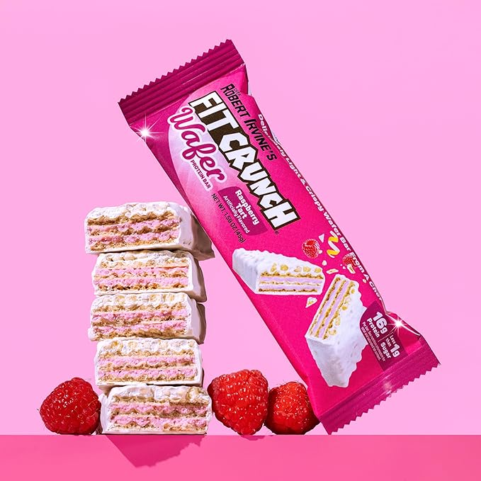 FITCRUNCH Wafer Protein Bars Designed by Robert Irvine 16g of Protein &amp 1g of Sugar (9 Bars Raspberry Tart)