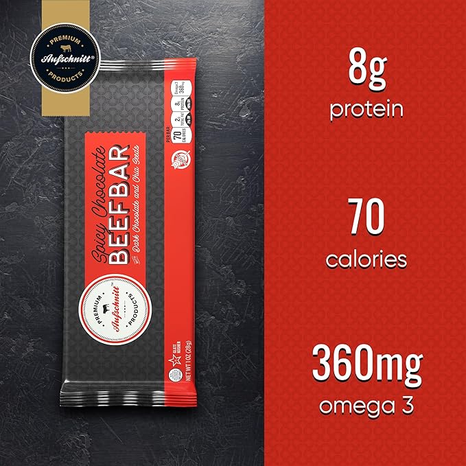 Aufschnitt Beef Bars - High Protein Snack with Grass Fed Beef - Kosher and Keto Friendly - Dark Chocolate and Chia Seeds 6 Count
