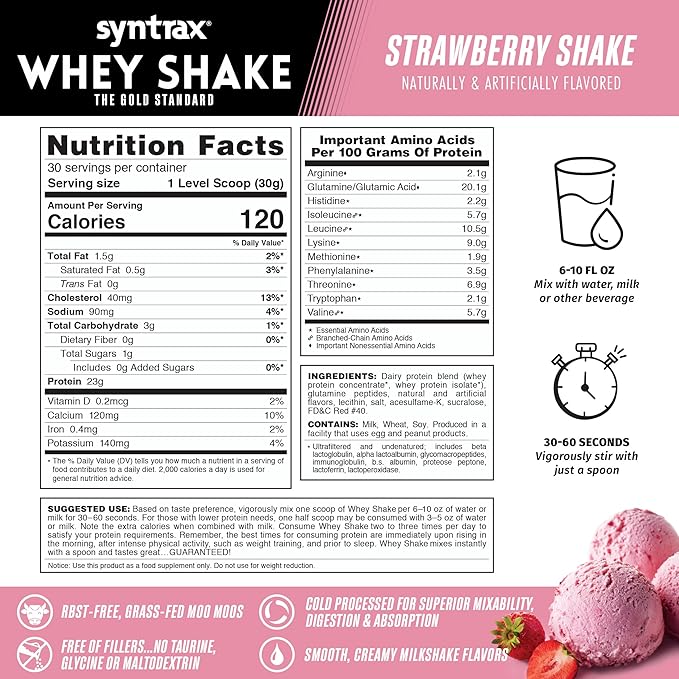Syntrax Nutrition Whey Shake Cold Filtered &amp Undenatured Whey Protein Powder Blend Strawberry Shake 2 lbs