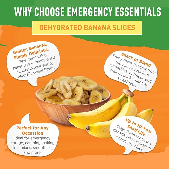 Emergency Essentials Dehydrated Banana Slices Emergency Food Supplies 10-Year Shelf Life 24 Servings