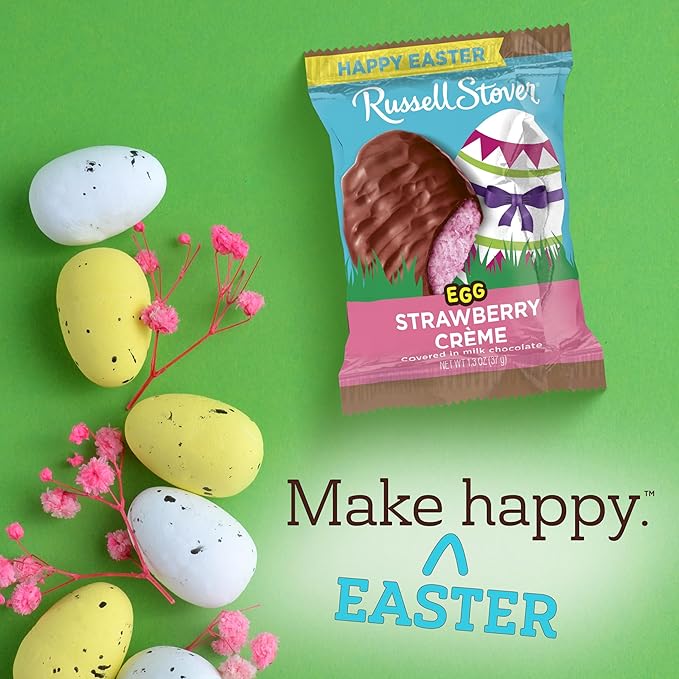 Russell Stover Easter Strawberry Crème Milk Chocolate Easter Egg 1.3 oz each (Pack of 18)