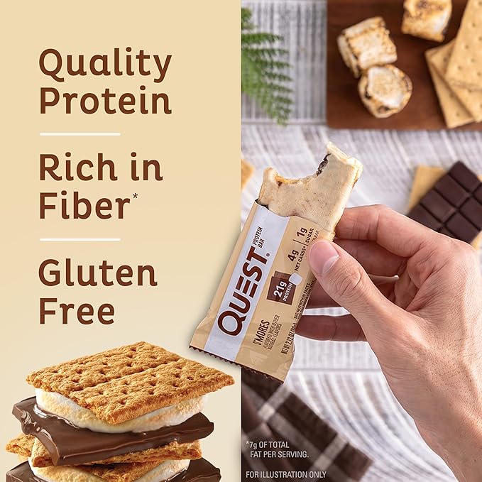 Quest Nutrition White Chocolate Raspberry Protein Bars High Protein Low Carb Gluten Free Keto Friendly 12 Count &amp S'mores Protein Bar High Protein Low Carb Gluten Free Keto Friendly 12 C
