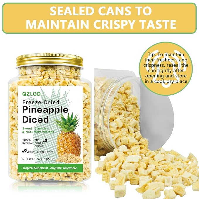 QZLGD Freeze Dried Pineapple Freeze Dried Fruit frozen Pineapple Pieces 9.52oz/270g No Added Sugar for Baking or Adding to Breakfast Cereal Milkshakes