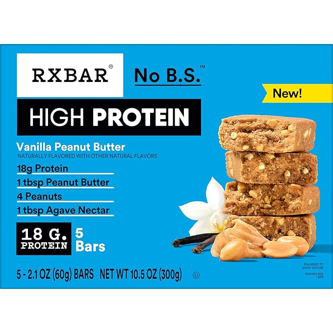 RXBAR High Protein Bars Gluten Free Protein Snacks Vanilla Peanut Butter (6 Boxes 30 Bars)