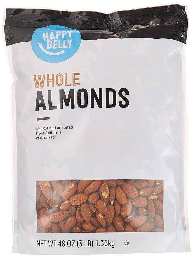 Amazon Brand Happy Belly Whole Raw Almonds (48 Ounce) and Roasted and Salted Peanuts (44 Ounce)