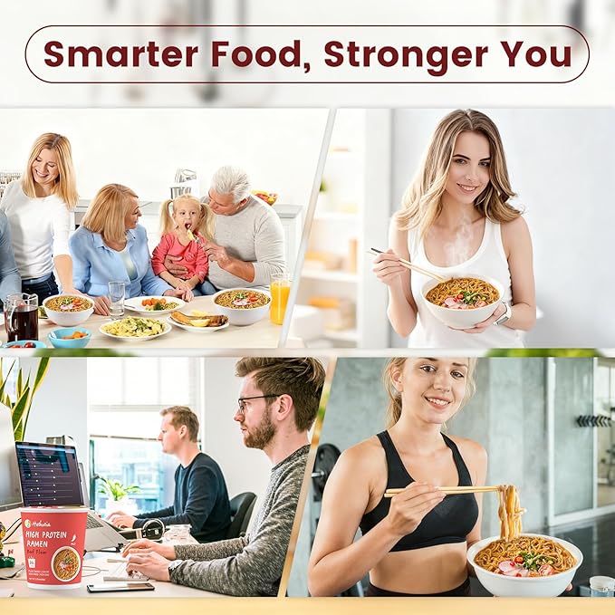 Hethstia High Protein (26g) Ramen Cup Noodles Spicy Beef Flavor 6 Count Plant Based Vegan Noodle Soup Non Fried Low Sugar Low Fat Ready to Eat Healthy Asian Meal &amp Holiday Gift
