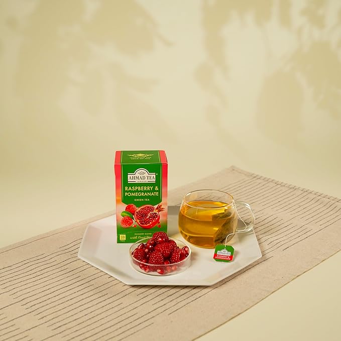 Ahmad Tea Foil-Enveloped Teabags Green Tea Raspberry &amp Pomegranate 20Count (Pack Of 6)
