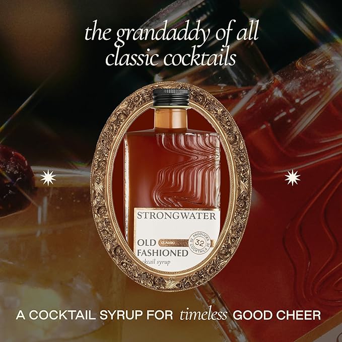 Strongwater Old Fashioned Mix - Makes 32 Cocktails - Handcrafted Old Fashioned Syrup with Bitters Orange Cherry Organic Demerara Sugar - Craft Cocktail Mixer Just Mix with BourbonWhiskey - 1 Pack