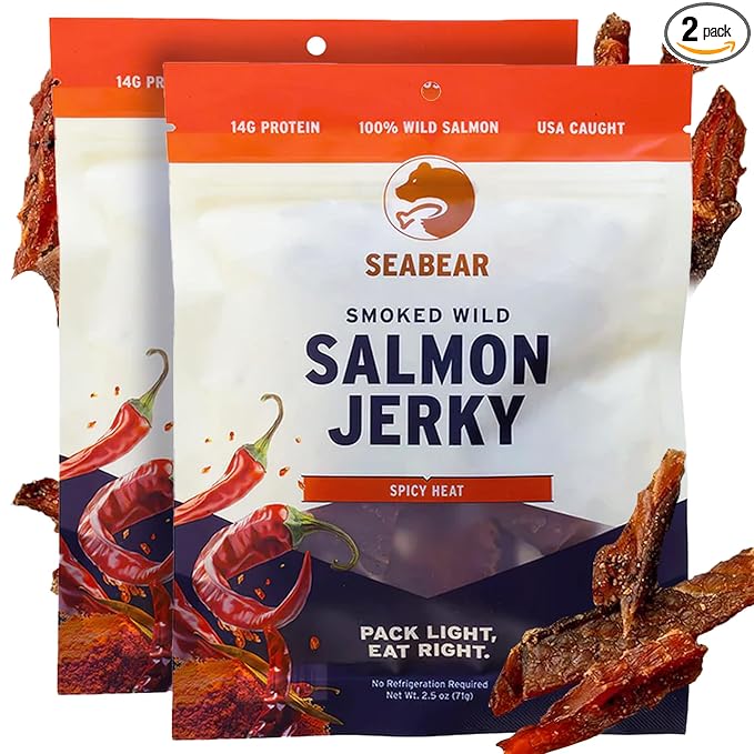 SeaBear - Smoked Wild Alaskan King Salmon Jerky - 2.5 oz (2 Pack Spicy Heat)