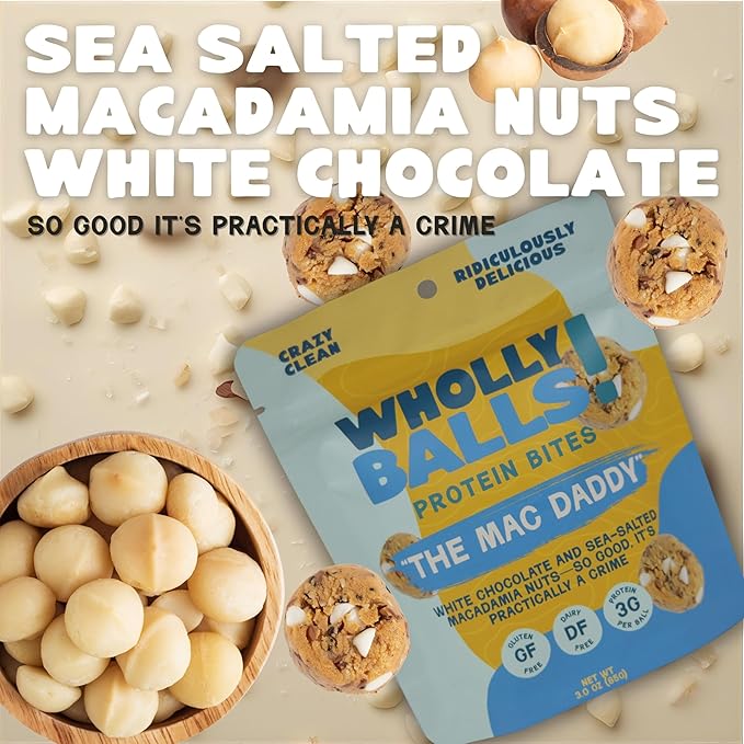 Wholly Balls Protein Bites – Healthy Plant-Based Snack | High Protein Low Sugar Gluten-Free Energy Balls (Pack of 3 Mac Daddy)
