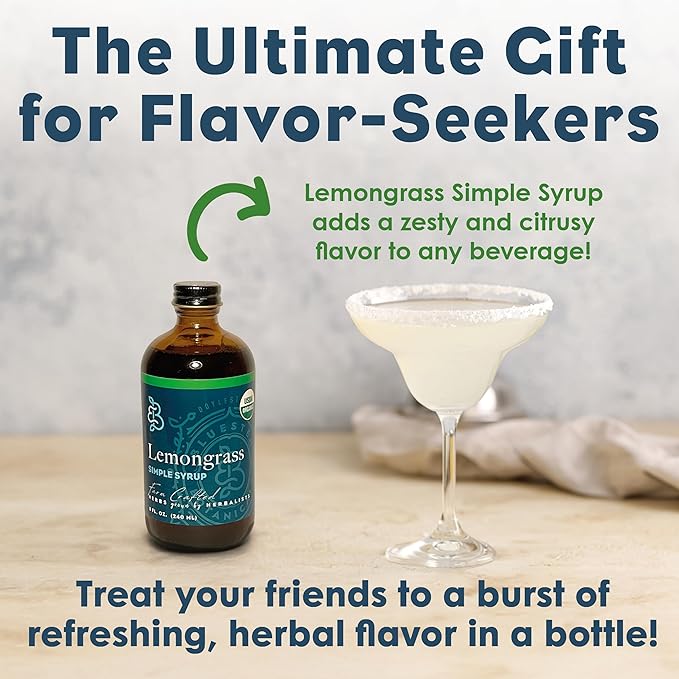 Bluestem Botanicals Organic Lemongrass Simple Syrup 8 oz Cocktail and Mocktail Mixer for Drinks Non-Alcoholic