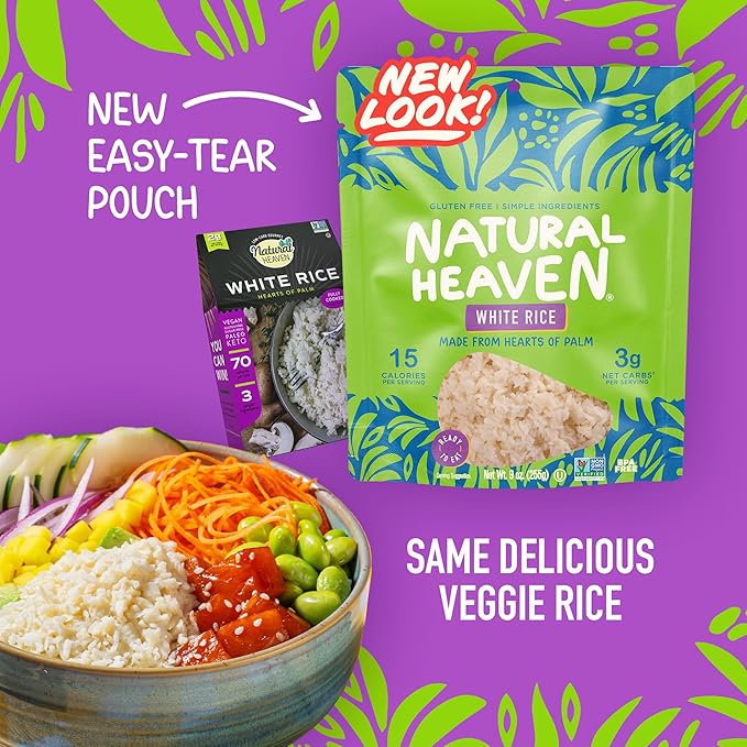 Natural Heaven White Rice Hearts of Palm – Naturally Rich in Potassium Low-Calorie Veggie Rice Keto &amp Gluten-Free Food Vegan 9 Oz (Pack of 2)