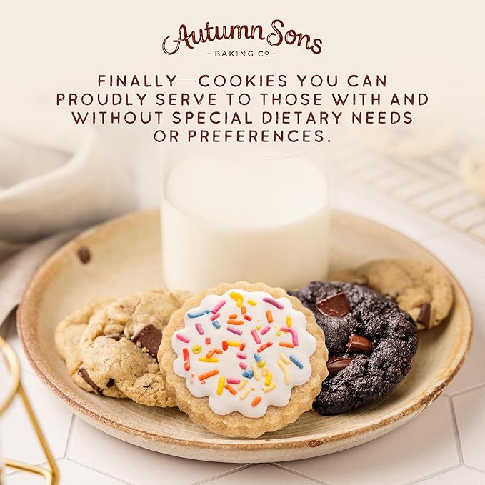 Autumn Sons Baking Co. Gluten Free Cookie Mix Variety Pack. Sugar Cookie Chocolate Chunk &amp Double Chocolate Chunk. Vegan Plant Based Baking Mix. Top 9 Allergen Free. 9.3 oz (Pack of 3)