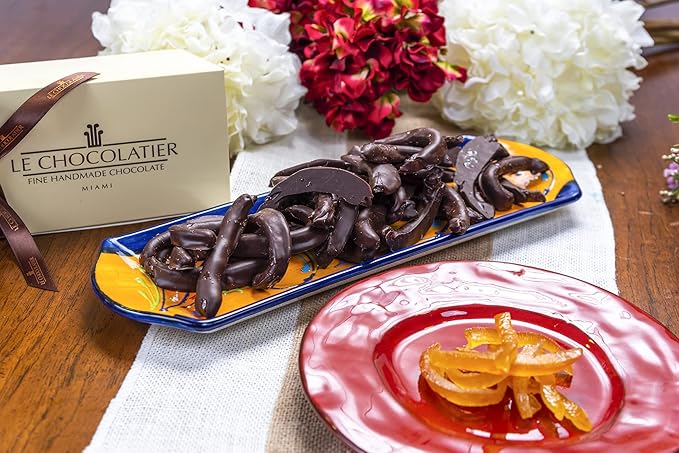 Le Chocolatier Gourmet Chocolate Covered Candied Orange Peels (1 Pound/Lb) - Premium Lactose Free Dark Perfect for Vegan Friendly Diets Lovers &amp Refined Palettes 16.0 Ounce