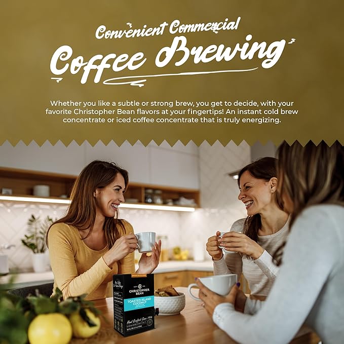 Christopher Bean Coffee - 396 servings 30 to 1 Blend Bag in Box Liquid Instant Coffee or Cold Brew Coffee Concentrate - Hot or Iced Coffee - Toasted Island Coconut