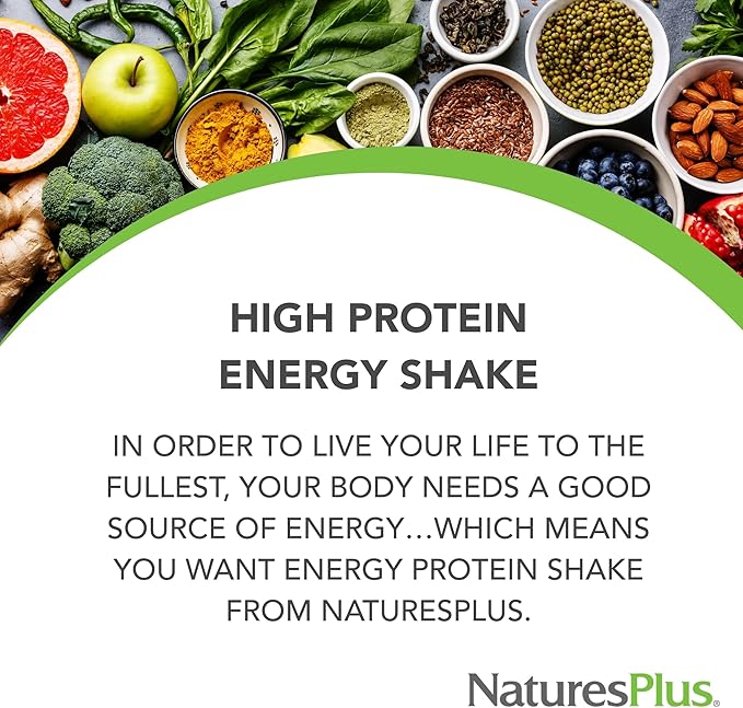 NaturesPlus Energy Shake - 0.95 lb - 16 Grams of Plant-Based Protein Per Serving - Contains Digestion-Supporting Enzymes - No Added Sugar - Non-GMO Vegetarian Gluten Free - 16 Servings