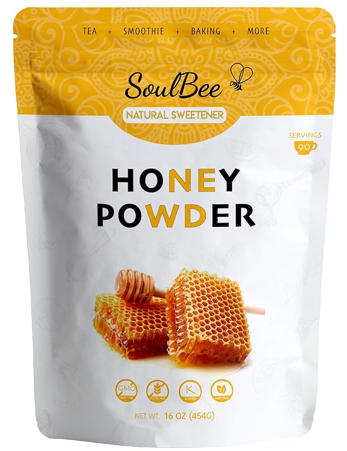 SoulBee ORGANIC HONEY POWDER - 1 Pound - Dehydrated honey as Natural Sweetener for drinks and meals - Perfect for Skin Care - Low Calories Non GMO Gluten Free - Natural sugar source (contains tapioc
