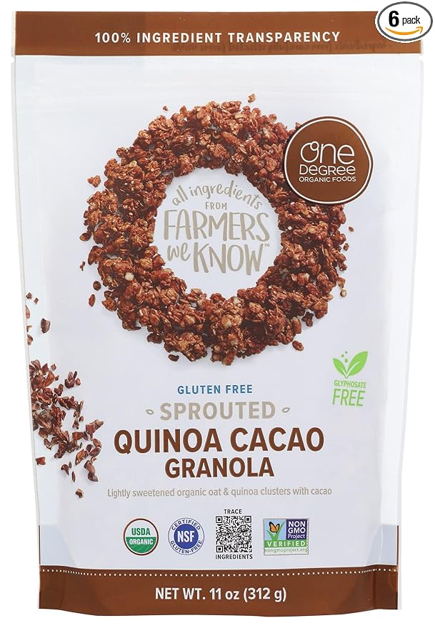 One Degree Organic Cacao Oat Quinoa Granola 11 Ounce - 6 per case.