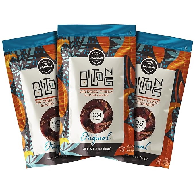 Aufschnitt Biltong Beef Jerky Slices South African Style Beef - Air Dried No Sugar All Natural Ingredients Gluten Free Made in USA Original 2oz 3 Pack