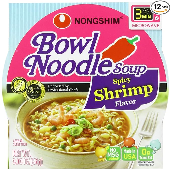 Nongshim Bowl Noodle Soup Spicy Shrimp 3.03 Ounce (Pack of 12)