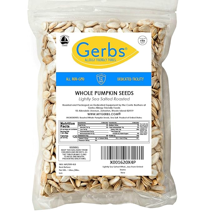Lightly Sea Salted Pumpkin Seeds in Shell by Gerbs - 4 LBS - Top 11 Food Allergen Free &amp Non GMO - Vegan &amp Kosher – Premium Whole Roasted Pepitas – COG USA