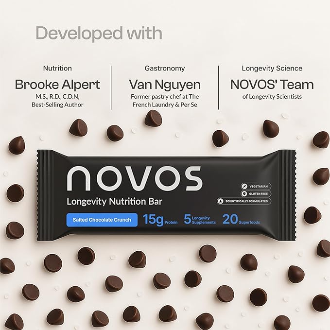 NOVOS Longevity Protein Bar Variety Pack (3 Flavors) – Peanut Butter Mixed Berry Crunch &amp Salted Chocolate Crunch | 15g Protein 20 Superfoods &amp Longevity Nutrients | Healthy Snack for Energy