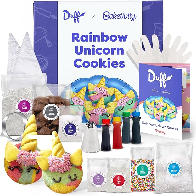 Baketivity x Duff Goldman Unicorn Cookies - Kids Baking Kit - Cooking Kits with Premeasured Ingredients Decorating Supplies STEM Activities - Kids Baking Sets for Girls Boys Ages 6-12