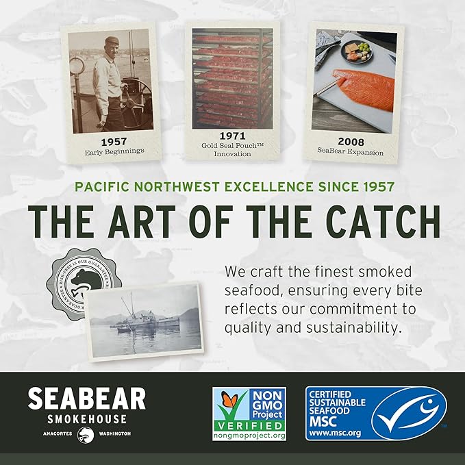 SeaBear Variety Traditional + Peppered Wild King Salmon Jerky 2-Pack Smoked Salmon Jerky Wild Caught Alaskan Salmon High-Protein Snack Cold Smoked &amp Ready to Eat Classic Smokehouse Flavor 2.5