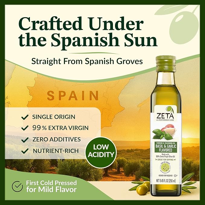 Zeta Extra Virgin Olive Oil with Basil and Garlic 8.5fl oz. Pack of 3