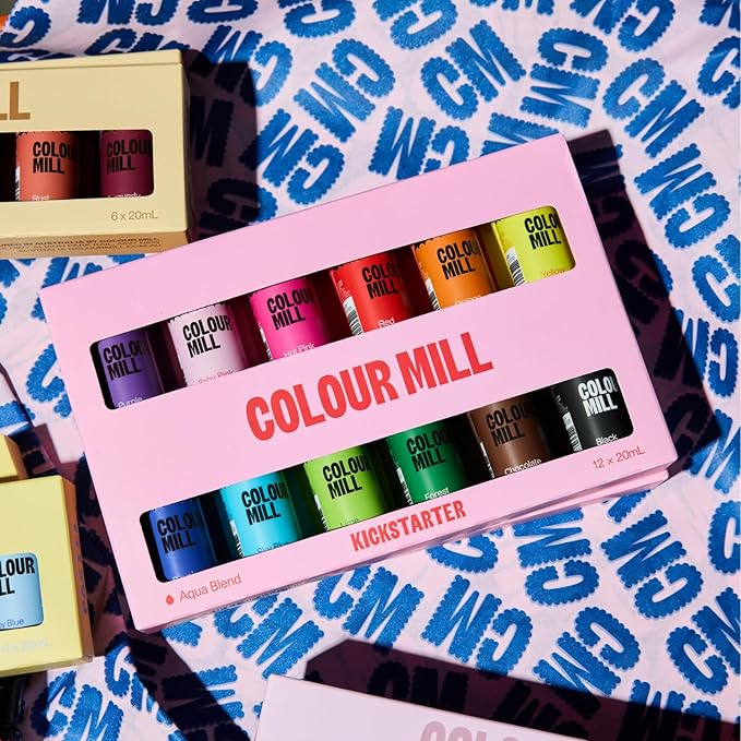 Colour Mill Kickstarter Pack Aqua Blend Water-Based Food Coloring 20 Milliliters Baby Pink Black Chocolate Forest Hot Pink Lime Orange Purple Red Royal Sky Blue &amp Yellow