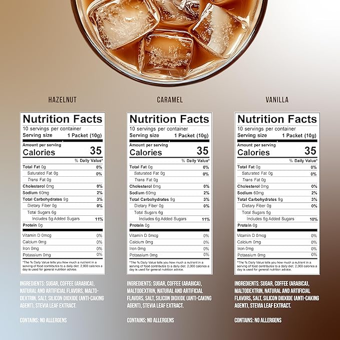 The Frozen Bean - Instant Iced Coffee Combo Pack Hazelnut Caramel VanillaGluten-Free Dairy-Free Packs of 30