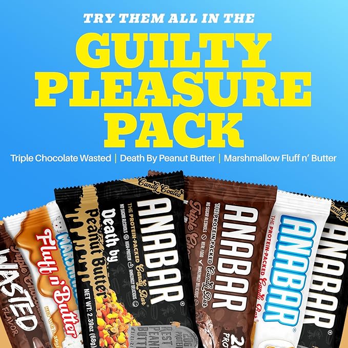 Anabar Protein Bar The Sampler Pack The Protein-Packed Candy Bar World's Best Tasting Protein Bar No Sugar Alcohols High Protein Amazingly Delicious 20 Grams of Protein (6 Bars Guilty Pleasure
