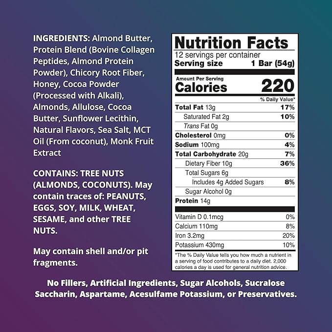 Fuel 4 Ever Collagen Protein Bars | 14G Protein Gluten Free Dairy Free No Stevia or Artificial Ingredients Added Sweetened with Honey | Chocolate Almond Flavor (Box of 12)