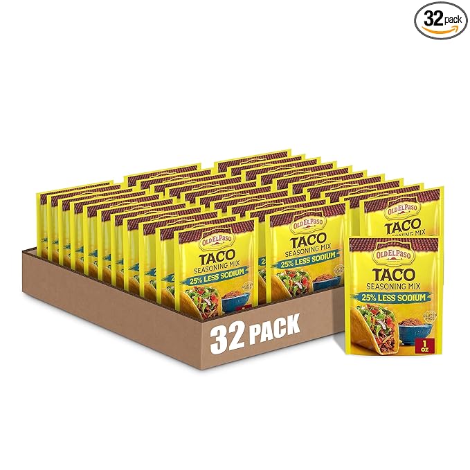 Old El Paso Taco Seasoning Mix 25% Less Sodium Gluten Free 1 oz (Pack of 32)