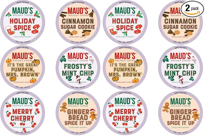 Maud's Holiday Blend Coffee Pods Variety Pack 42 ct 6 Assorted Flavors Medium Roast Coffee in Recyclable Serve Pods – 100% Arabica-Coffee Compatible with Keurig K Cups Maker(Pack of 2)