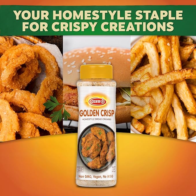 Osem Golden Crisp Bread Crumbs - Plain Bread Crumbs Wheat Breadcrumbs for Chicken Baking Salad Veggies Sauce and More Vegan Friendly Kosher - 15 oz (Pack of 3)