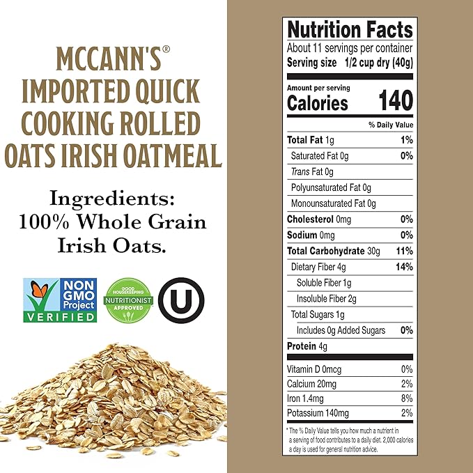 McCann's Irish Oatmeal Quick Cooking Rolled Oats 16 Ounce (Pack of 12)