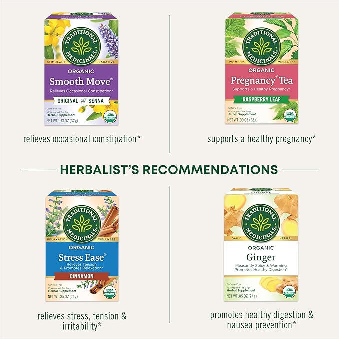 Traditional Medicinals Organic Raspberry Leaf Tea Supports Healthy Pregnancy and Soothes Menstrual Cramps (Pack of 6) - 96 Tea Bags Total