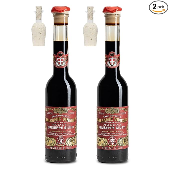 Giuseppe Giusti Balsamic Vinegar of Modena IGP – 3 Gold Medals Gran Deposito Matured &amp Thick Authentic Italian Gourmet Aceto Balsamico di Modena With Pourer – 8.45 fl oz (250 ml) - Pack of 2