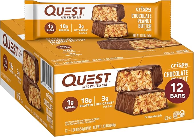 Quest Nutrition Crispy Chocolate Peanut Butter Hero Protein Bar 18g Protein 12 Count and Blueberry Muffin Protein Bars 21g Protein Gluten Free Keto Friendly 12 Count Pack of 1