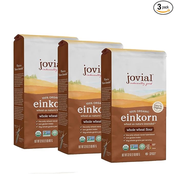 Jovial Organic Einkorn Whole Wheat Flour - Bread Baking Flour for Sourdough High Protein Non-GMO Organic Pizza &amp Pasta Flour European Italian Flour Glyphosate Free - 32 Oz 3 Pack