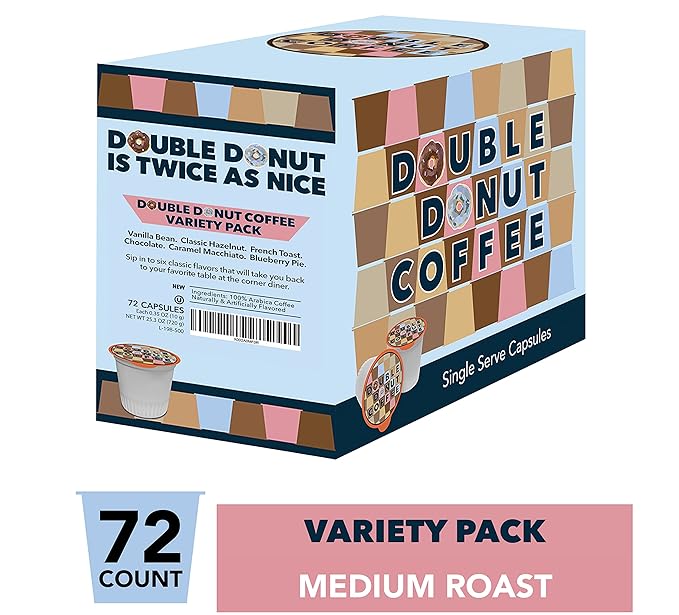 Flavored Coffee Variety Pack with Recyclable Single Serve Flavored Coffee Pods for Keurig K Cups Coffee Makers from Double Donut Coffee 72 Count
