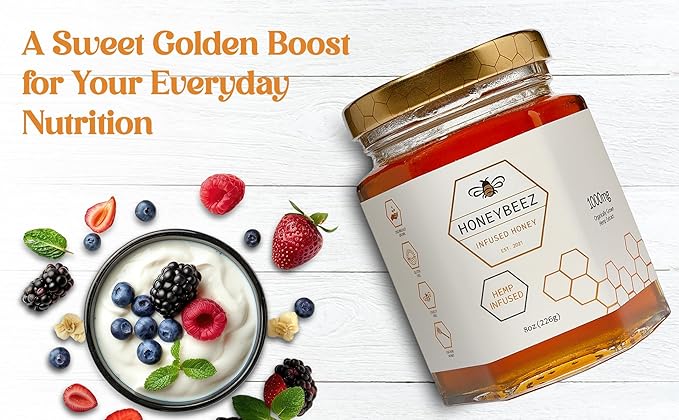 HoneyBeez Premium Raw Honey Infused with Hemp- 32mg per serving (Natural 8oz)