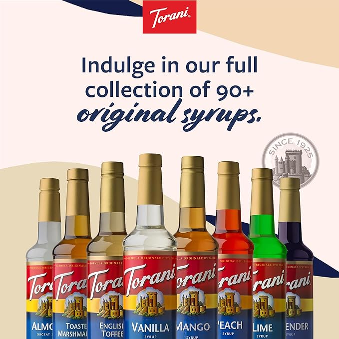 Torani Syrups Classic Caramel and Vanilla Syrup Variety 2-Pack Coffee Syrups for Drinks Pumps Included 25.4 Fl Oz Ea