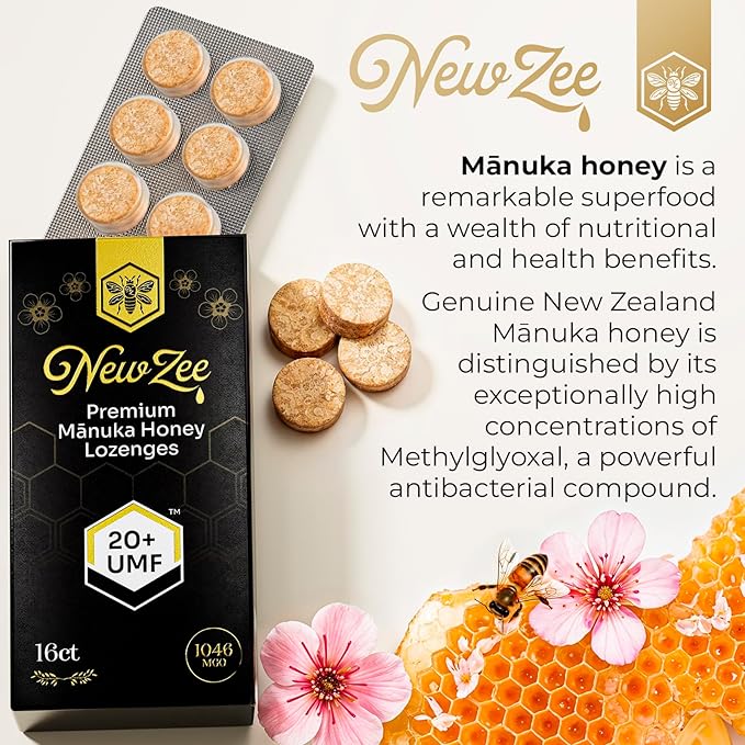 Manuka Honey Lozenges 16 Count Made W/UMF 20+ MGO 1046 New Zealand Manuka Honey UMF Certified Monofloral Traceable from Hive to Hand