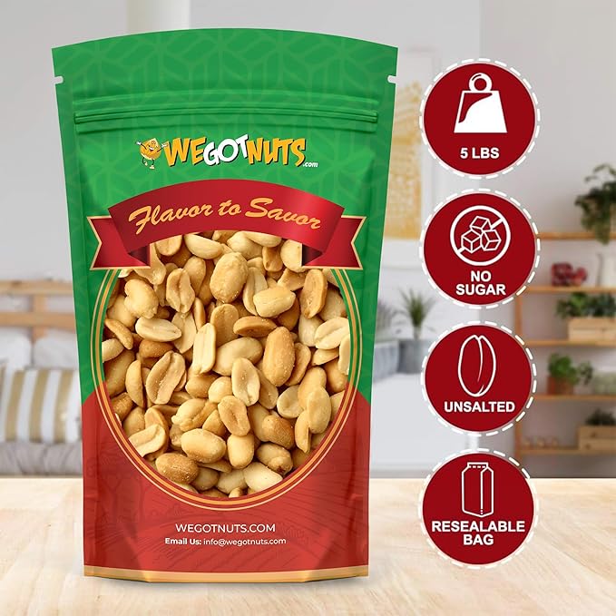 Peanuts Dry Roasted Unsalted Blanched 5 Pound Bulk Bag - We Got Nuts
