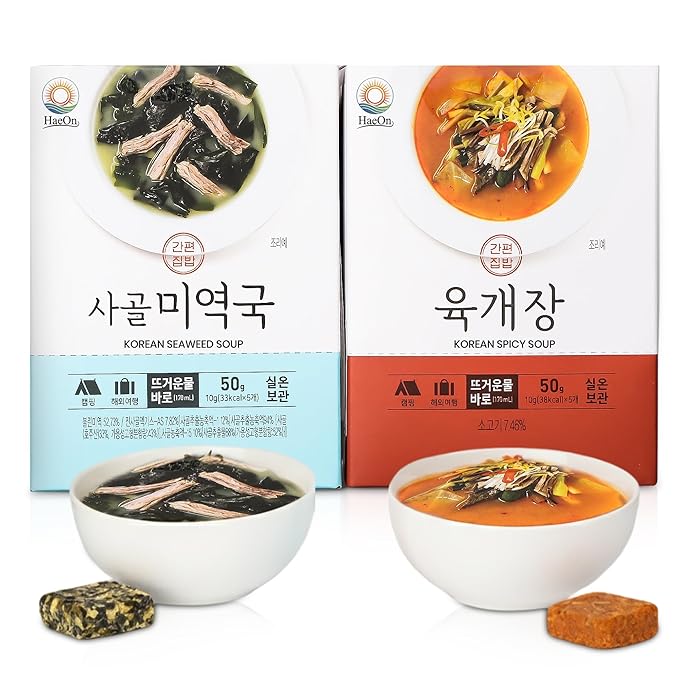 Korean Freeze Dried Instant Soup Multi-Pack (Seaweed Soup 10g × 5ea) + (Korean spicy soup 10g × 5ea) Easy cooking Individual packaging 한국 전통 국 미역국 Miyeokguk 육개장 Yukgaejang (10ea (Seaweed 5ea + Spicy