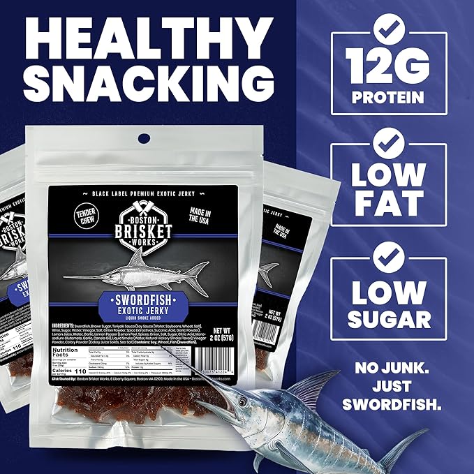 SWORDFISH JERKY - Premium Ocean Fish - Gourmet Seafood Snack - Unique Deep Sea Fisherman Gift - Cool Guy Present