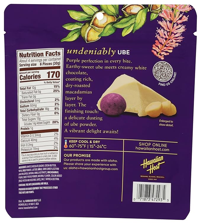 Hawaiian Host Ube White Chocolate Covered Macadamias 4 OZ